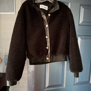 AVA + KRIS Black Coat with Gold Button